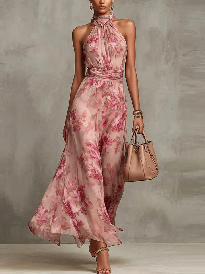 Fiorella | Abito Lungo Halter in Chiffon a Fiori