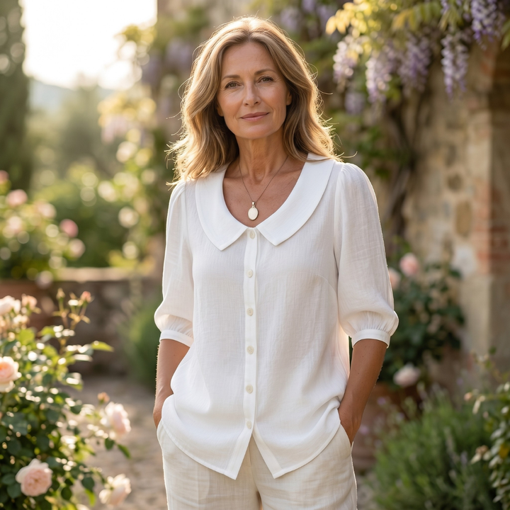Alessia | Elegante Blusa Leggera in Cotone con Collo Tondo