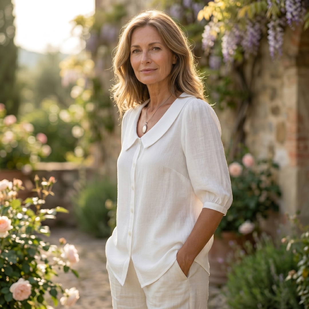 Alessia | Elegante Blusa Leggera in Cotone con Collo Tondo