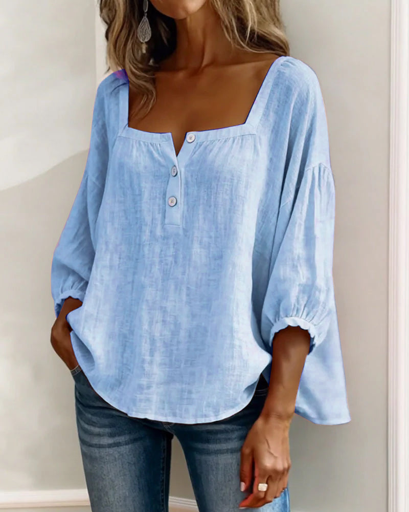 Maribel | Camicia con Scollo Quadrato e Maniche a Palloncino