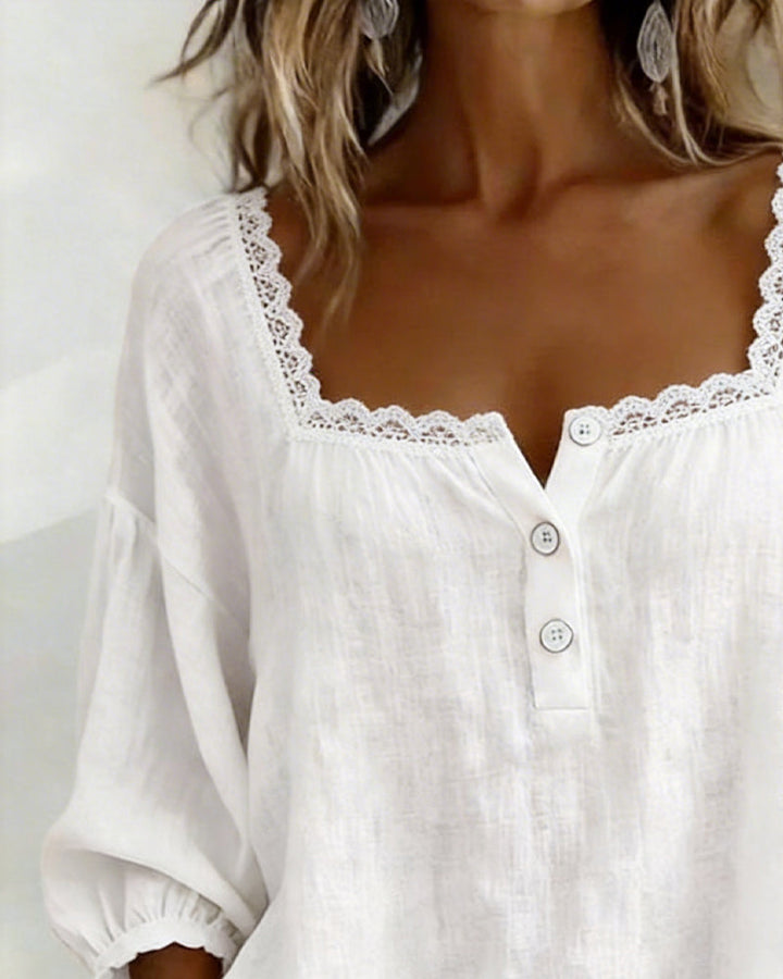 Eva | Blusa in Pizzo con Scollo Quadrato e Maniche a Sbuffo