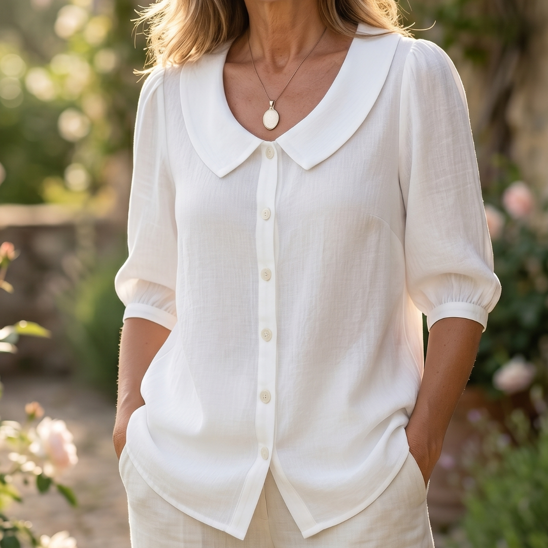 Alessia | Elegante Blusa Leggera in Cotone con Collo Tondo