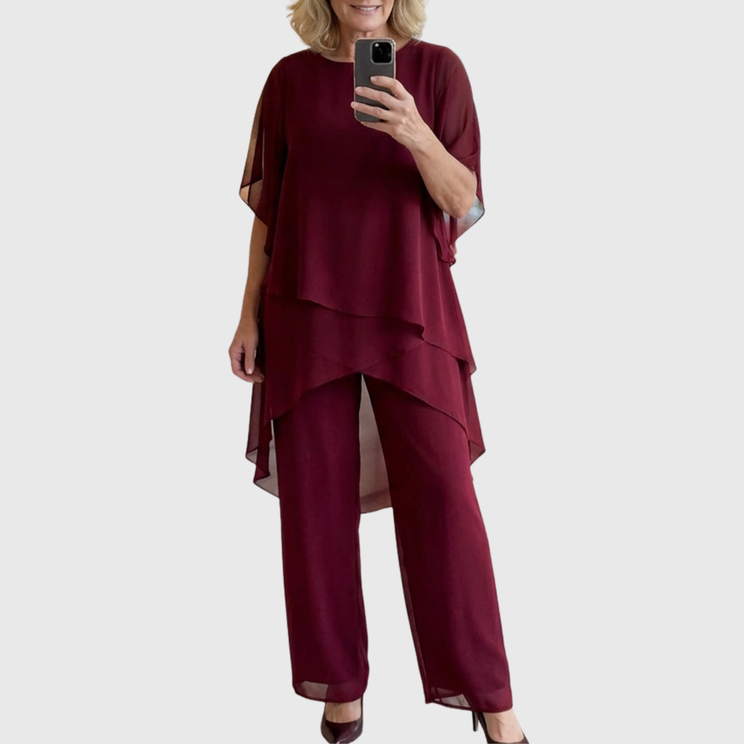 Susan | Completo Drappeggiato con Pantaloni Palazzo