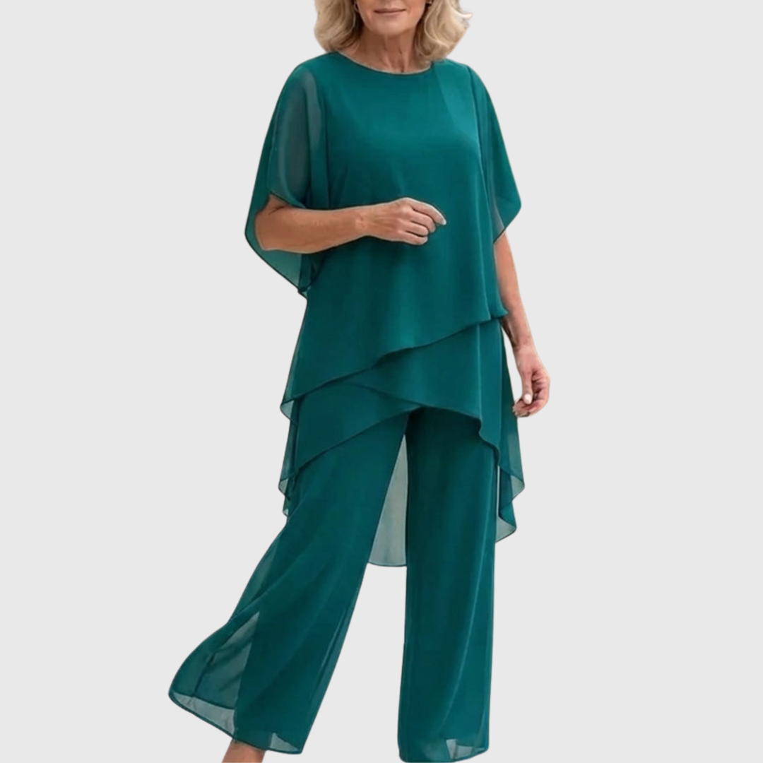 Susan | Completo Drappeggiato con Pantaloni Palazzo