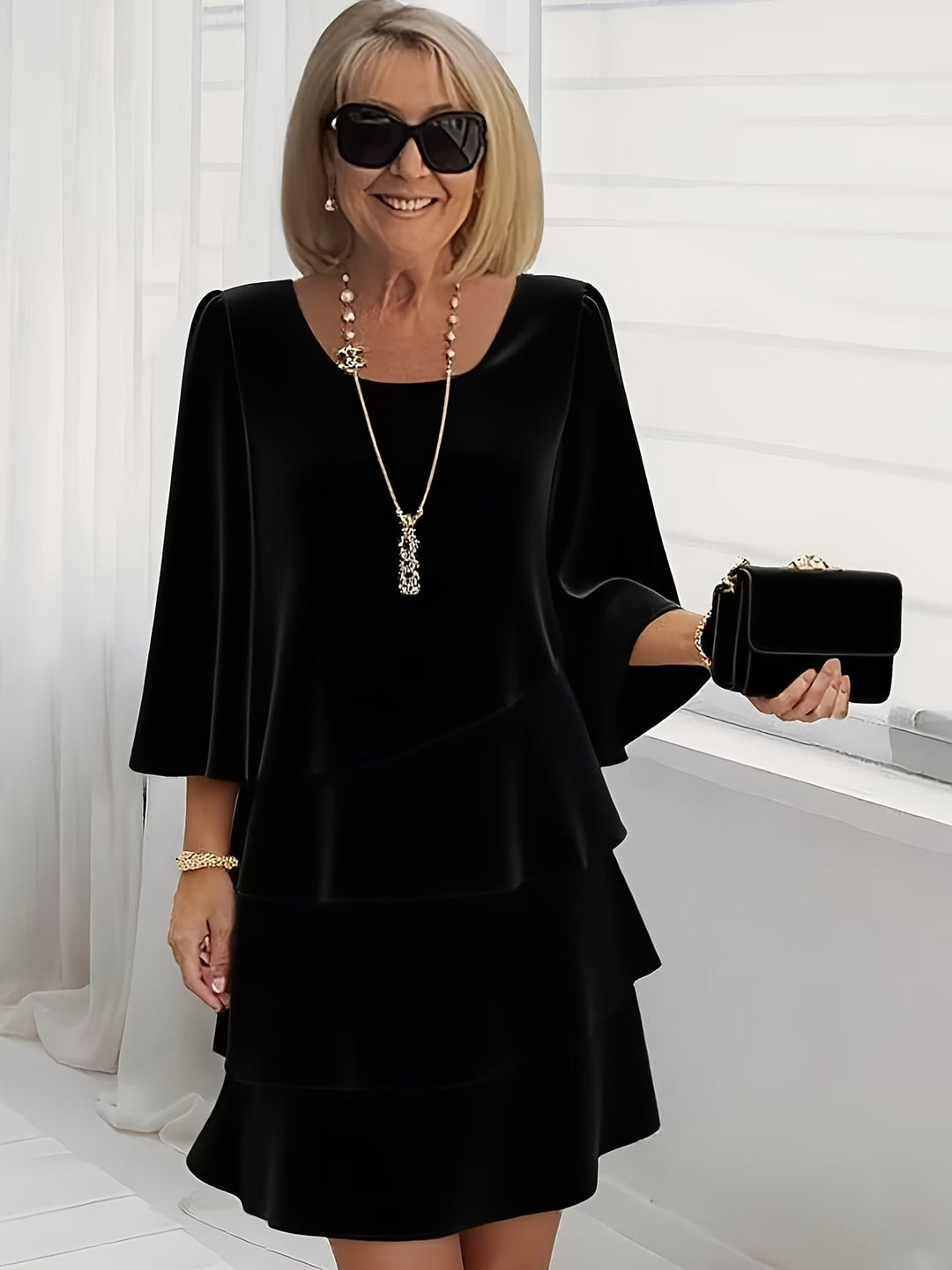 Catherine | Elegante Abito a Balze in Chiffon