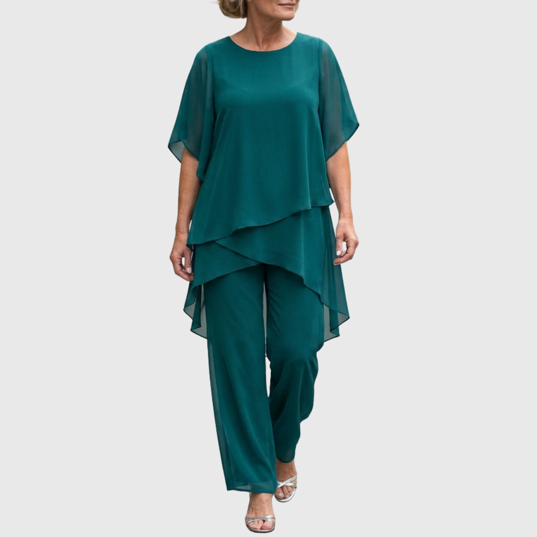 Susan | Completo Drappeggiato con Pantaloni Palazzo