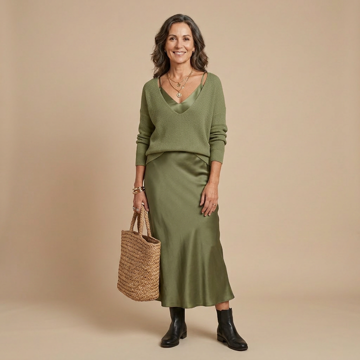 Chiara | Abito Midi in Raso con Maglione Incluso