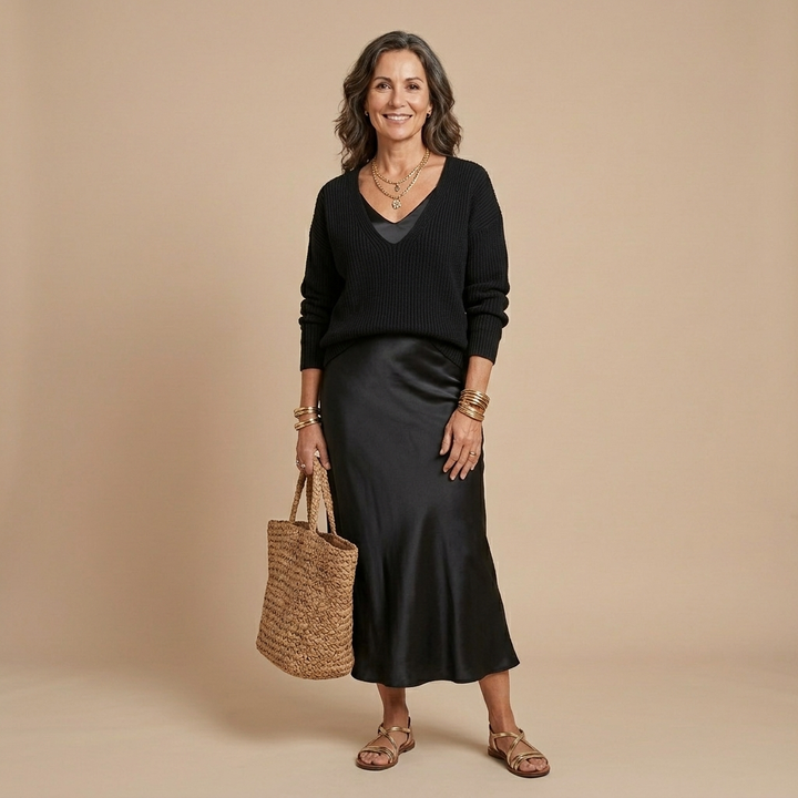 Chiara | Abito Midi in Raso con Maglione Incluso