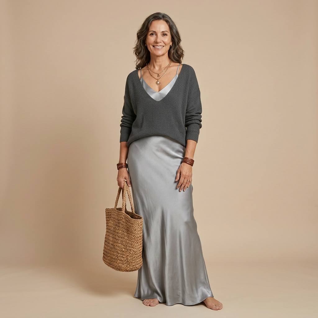 Chiara | Abito Midi in Raso con Maglione Incluso