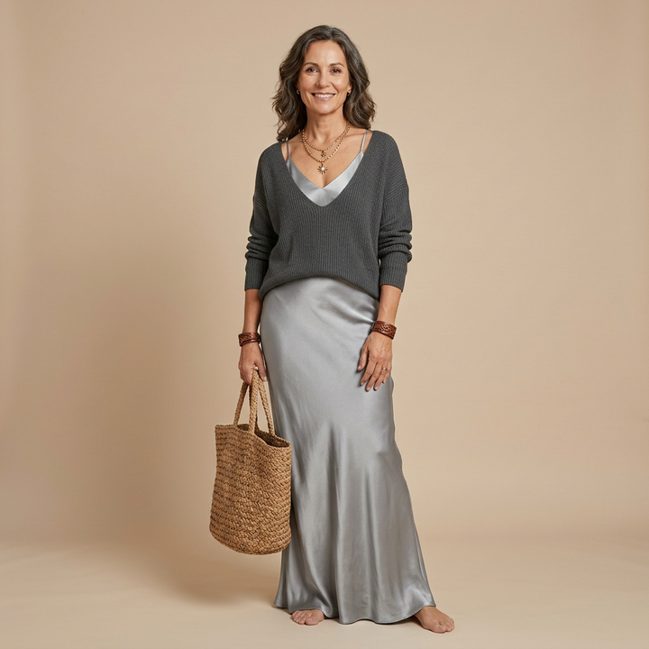 Chiara | Abito Midi in Raso con Maglione Incluso