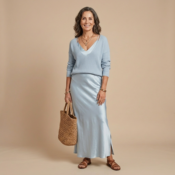 Chiara | Abito Midi in Raso con Maglione Incluso