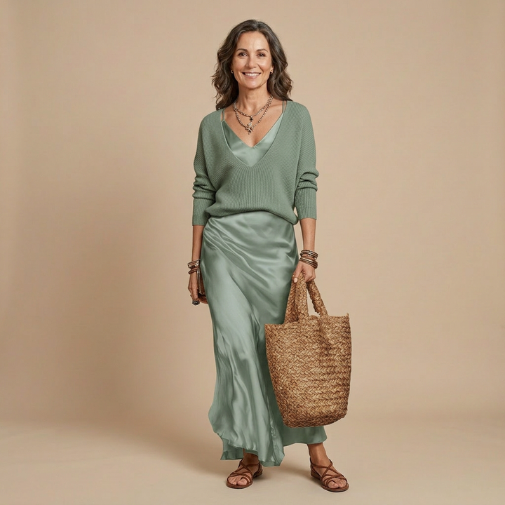 Chiara | Abito Midi in Raso con Maglione Incluso