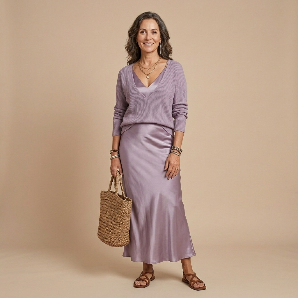 Chiara | Abito Midi in Raso con Maglione Incluso