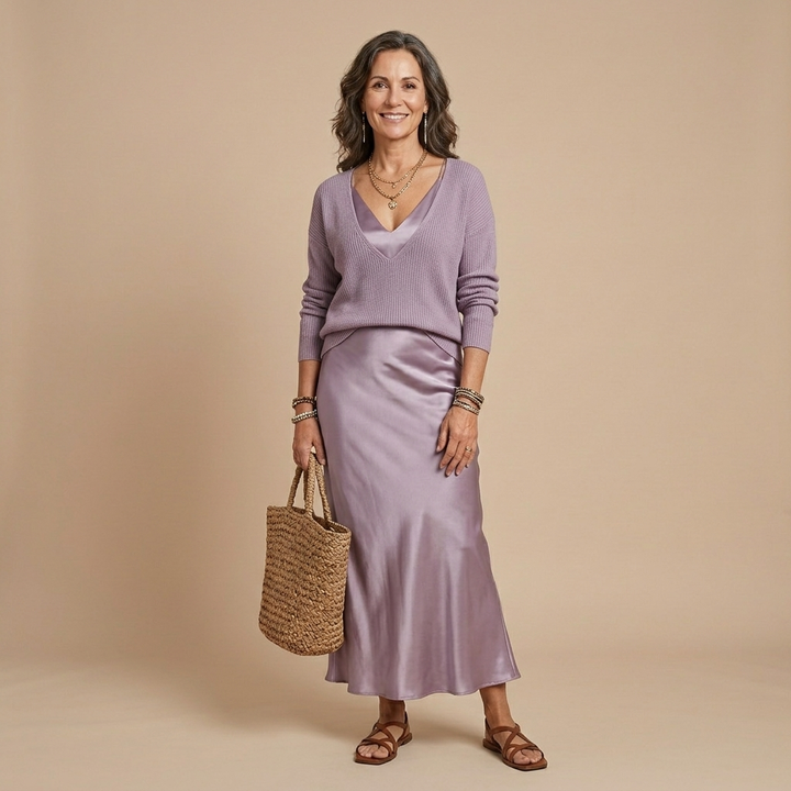 Chiara | Abito Midi in Raso con Maglione Incluso