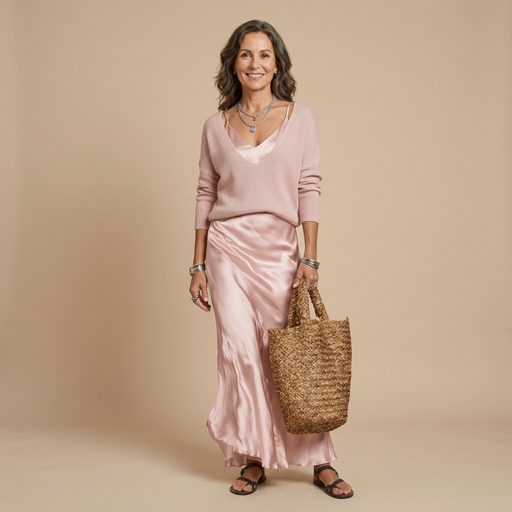 Chiara | Abito Midi in Raso con Maglione Incluso
