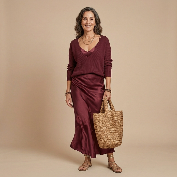 Chiara | Abito Midi in Raso con Maglione Incluso