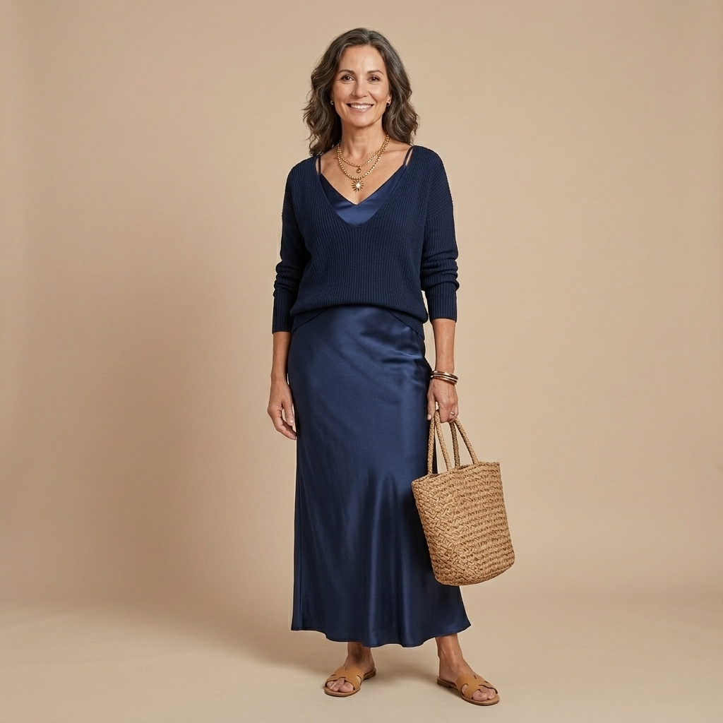 Chiara | Abito Midi in Raso con Maglione Incluso