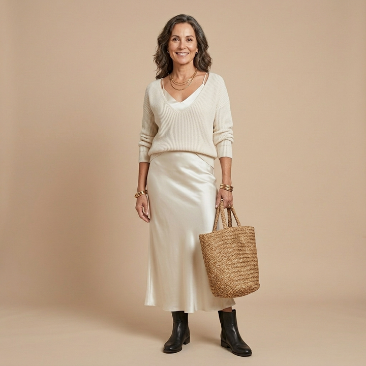 Chiara | Abito Midi in Raso con Maglione Incluso