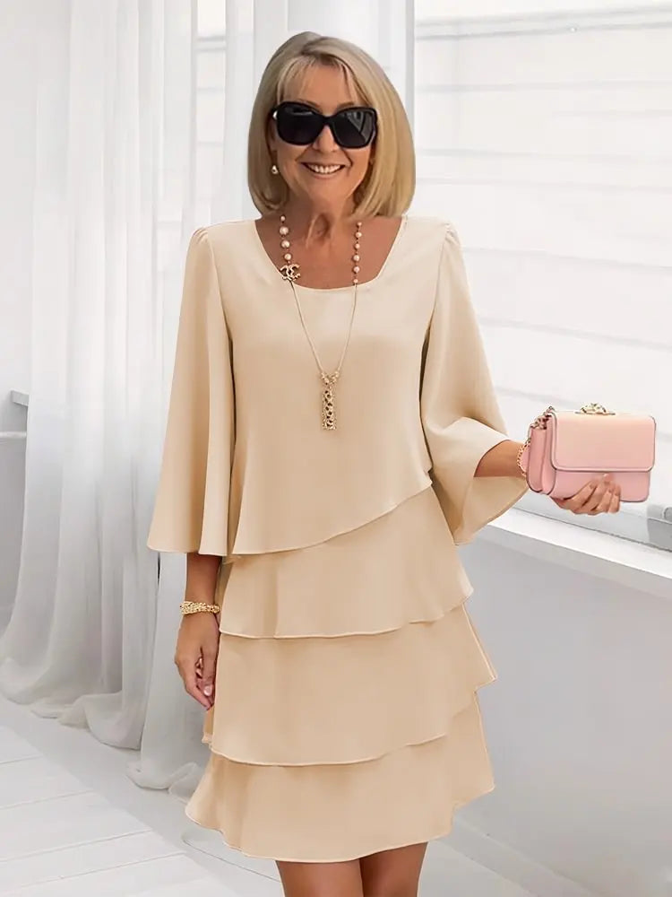 Catherine | Elegante Abito a Balze in Chiffon
