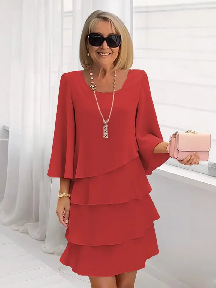 Catherine | Elegante Abito a Balze in Chiffon