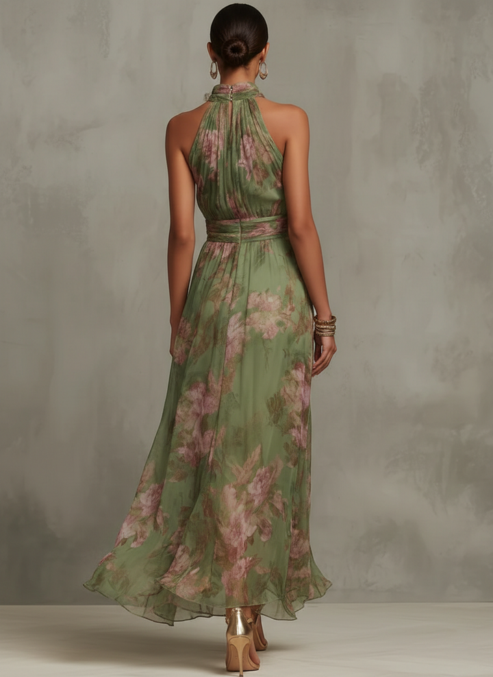 Fiorella | Abito Lungo Halter in Chiffon a Fiori