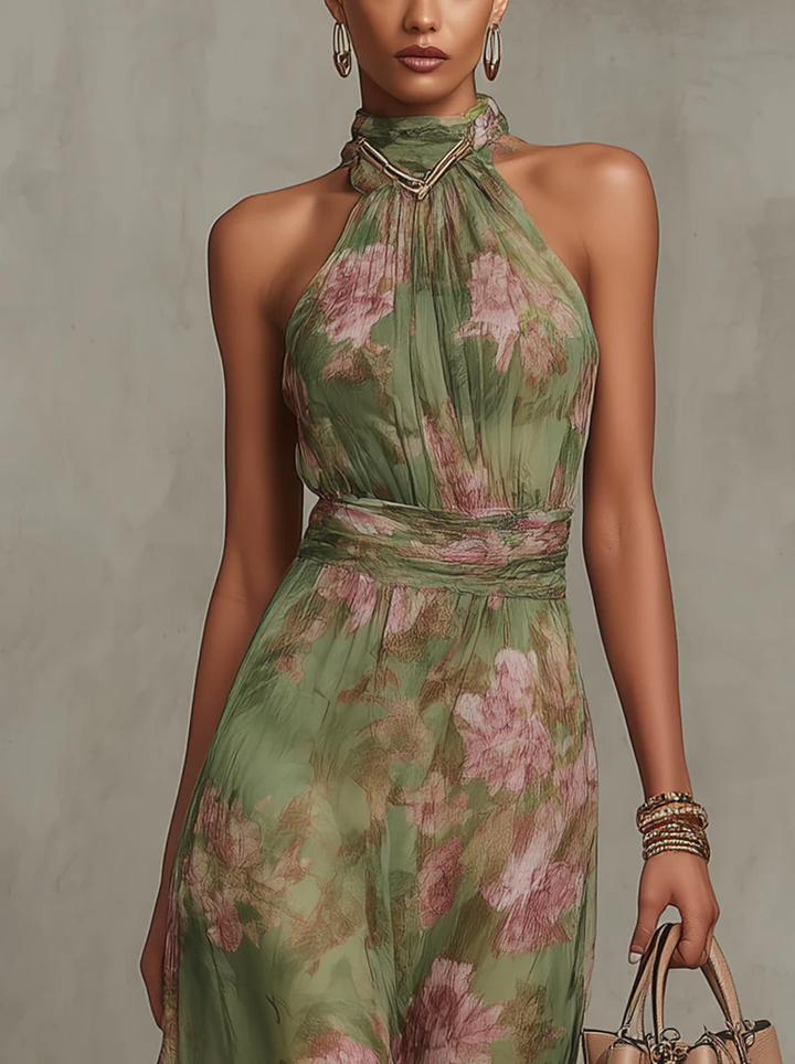 Fiorella | Abito Lungo Halter in Chiffon a Fiori