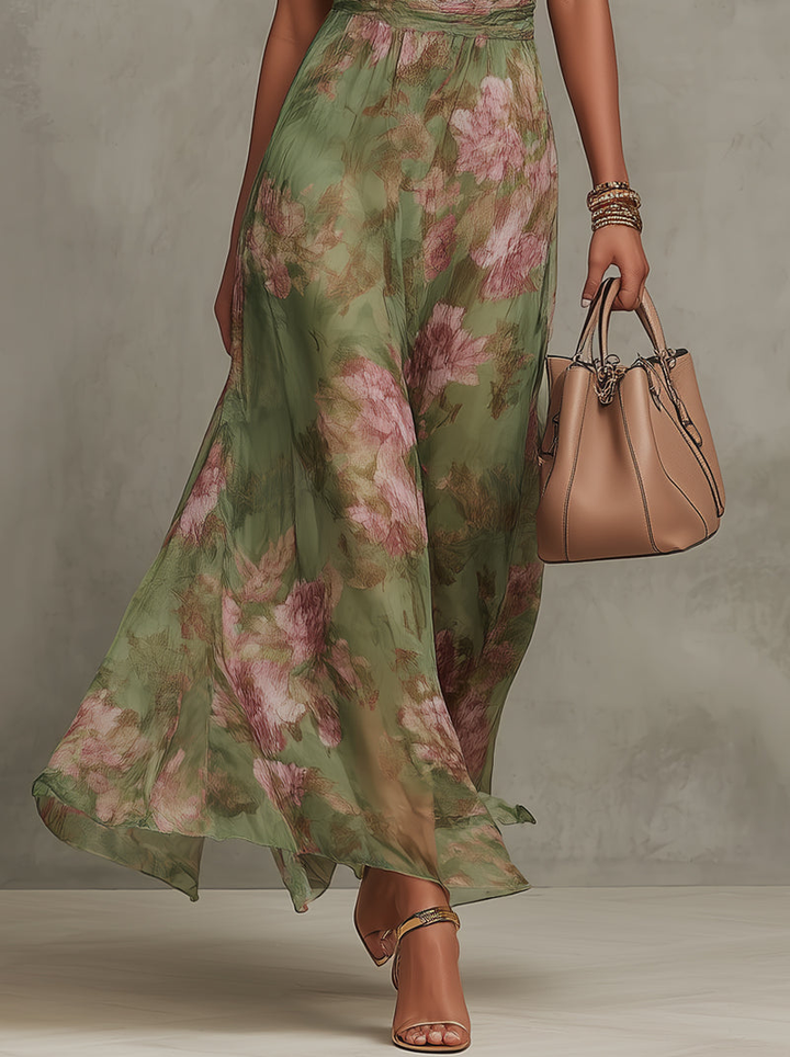 Fiorella | Abito Lungo Halter in Chiffon a Fiori
