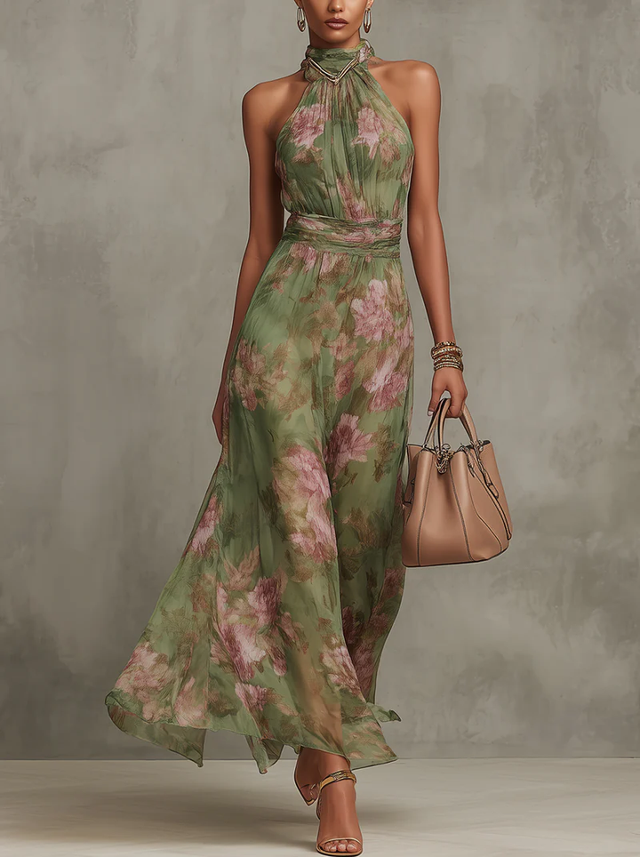 Fiorella | Abito Lungo Halter in Chiffon a Fiori