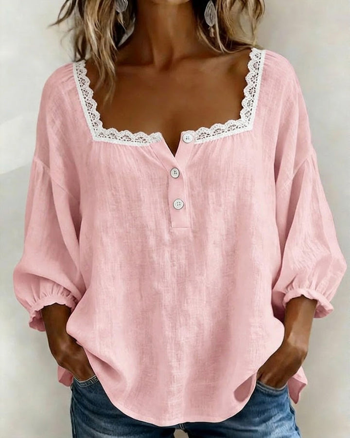 Eva | Blusa in Pizzo con Scollo Quadrato e Maniche a Sbuffo