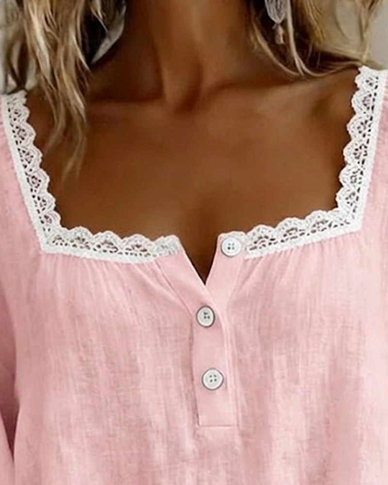 Eva | Blusa in Pizzo con Scollo Quadrato e Maniche a Sbuffo