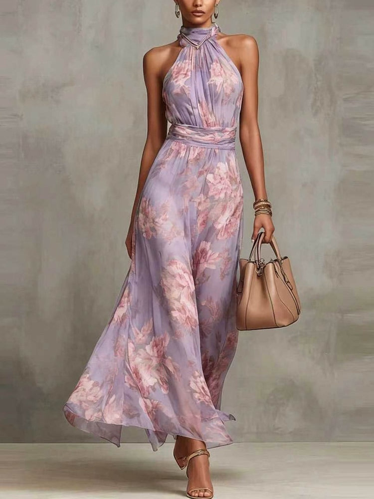 Fiorella | Abito Lungo Halter in Chiffon a Fiori