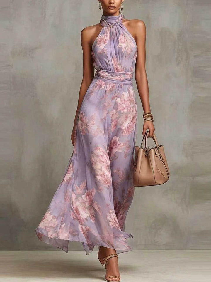 Fiorella | Abito Lungo Halter in Chiffon a Fiori