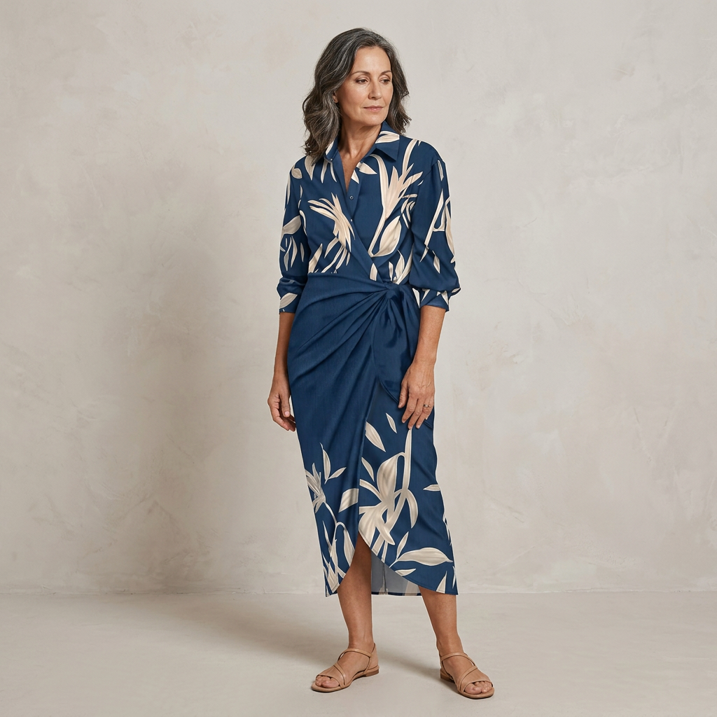 Cecilia Elegant Striped Dress — dark blue