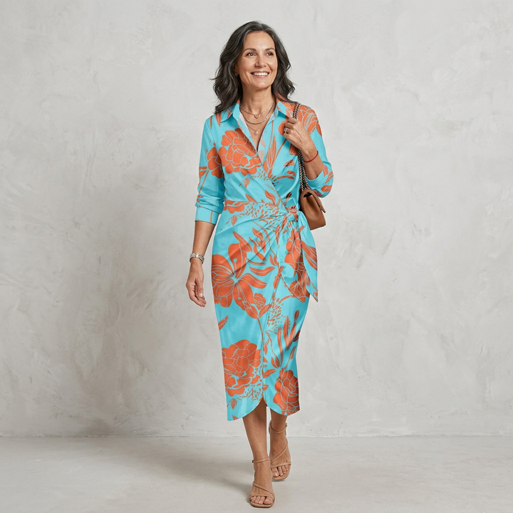 Cecilia Elegant Striped Dress — light blue