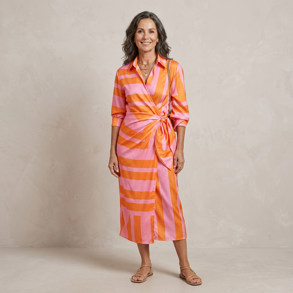 Cecilia Elegant Striped Dress — orange & pink