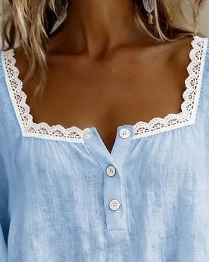 Eva | Blusa in Pizzo con Scollo Quadrato e Maniche a Sbuffo