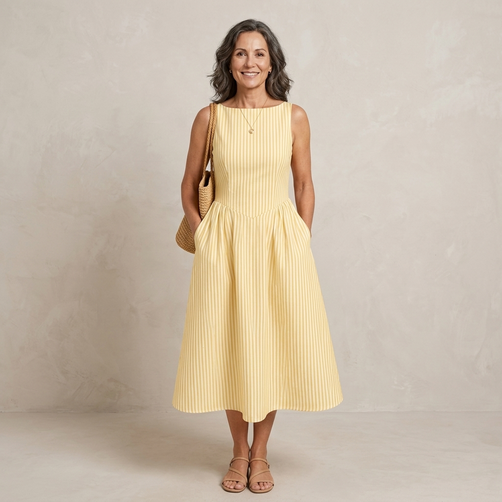 Denise Striped Sleeveless Midi Dress — yellow