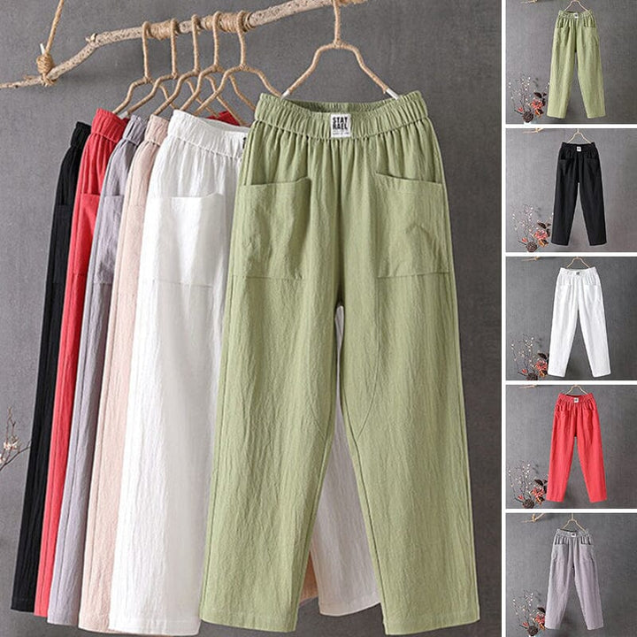 Julie | Pantaloni Casual in Cotone e Lino con Vita Elastica