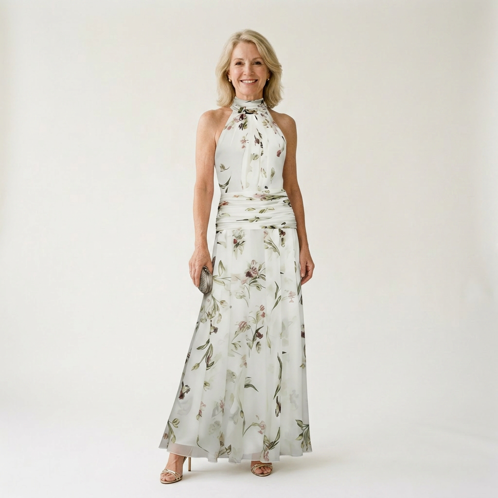 Jazlyn floral halter maxi dress - ivory