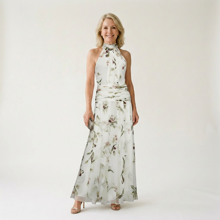 Jazlyn floral halter maxi dress - ivory