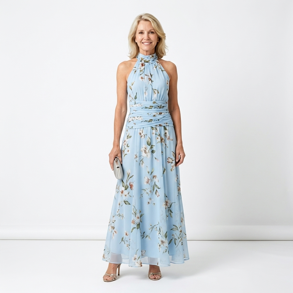 Jazlyn floral halter maxi dress - light blue