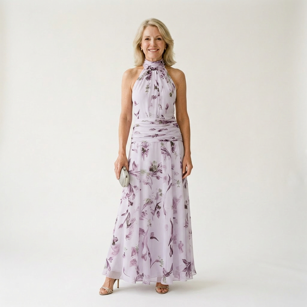 Jazlyn floral halter maxi dress - lilac