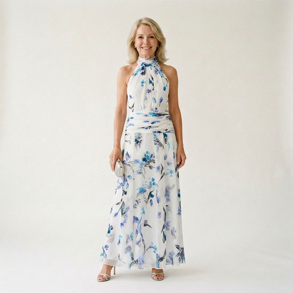 Jazlyn floral halter maxi dress - white blue