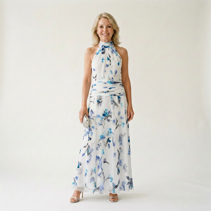 Jazlyn floral halter maxi dress - white blue