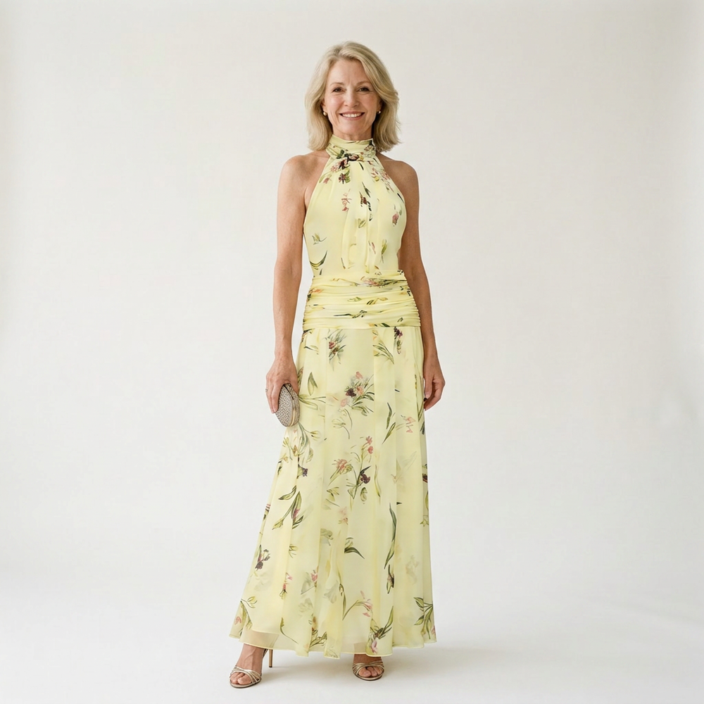 Jazlyn floral halter maxi dress - yellow