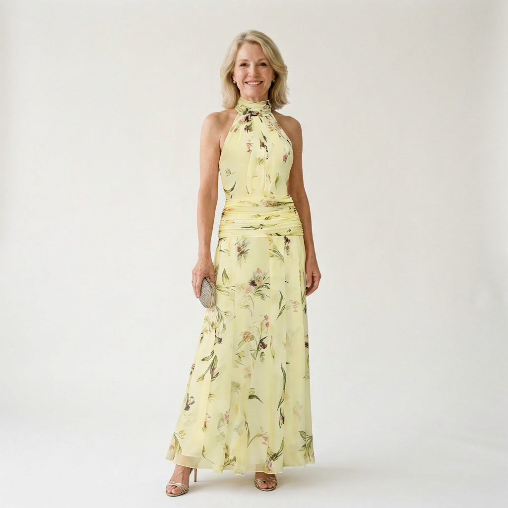 Jazlyn floral halter maxi dress - yellow