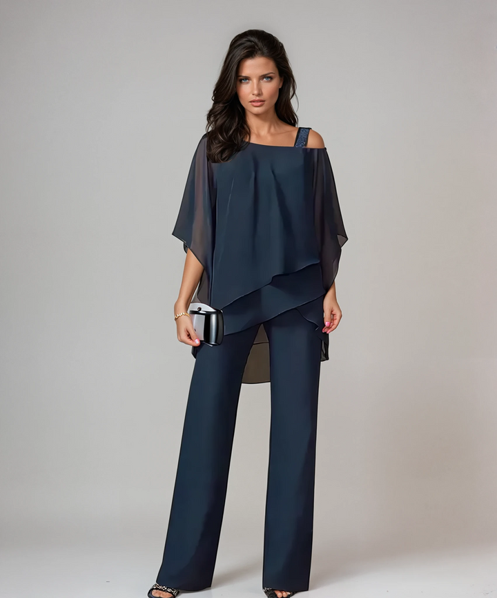 Eleanor | Completo Due Pezzi con Poncho Asimmetrico