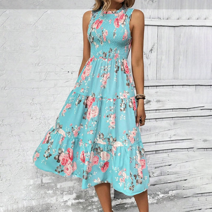 Rosalind | Abito Midi Floreale a Balze con Corpetto Smock