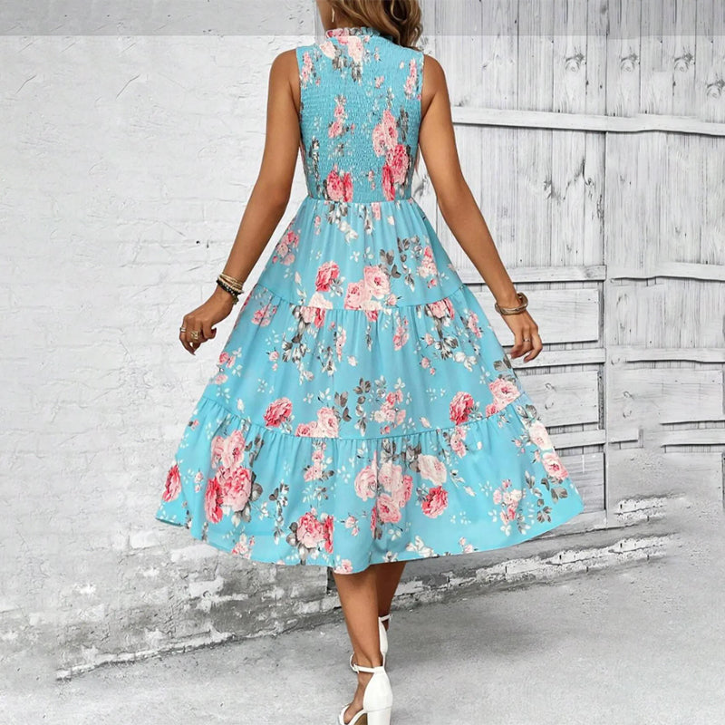 Rosalind | Abito Midi Floreale a Balze con Corpetto Smock