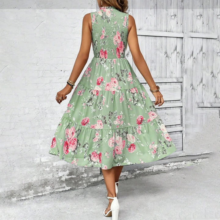 Rosalind | Abito Midi Floreale a Balze con Corpetto Smock